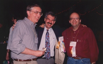 Myers with John Sibert (left) and Dan Olsen (right) at the ACM CHI Conference on Human Factors in Computing Systems in Boston, MA in April 1994.