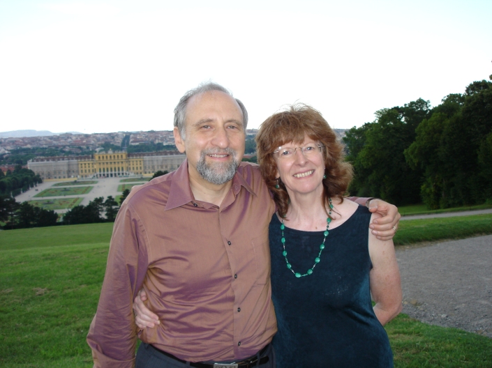 Ben Shneiderman and Jenny Preece in Vienna, Austria during UI4ALL, June 28, 2004.