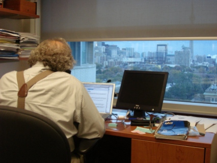 Baecker working in his office at the University of Toronto in Canada in October 2006.